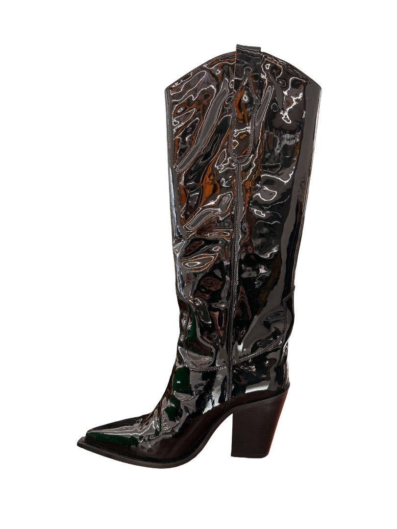 Toral Black Patent Knee High Boots. Size: 40