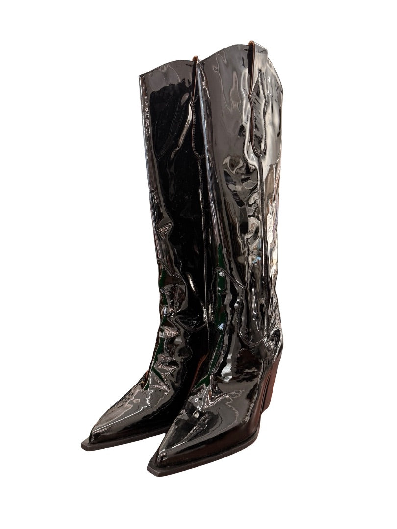 Toral Black Patent Knee High Boots. Size: 40