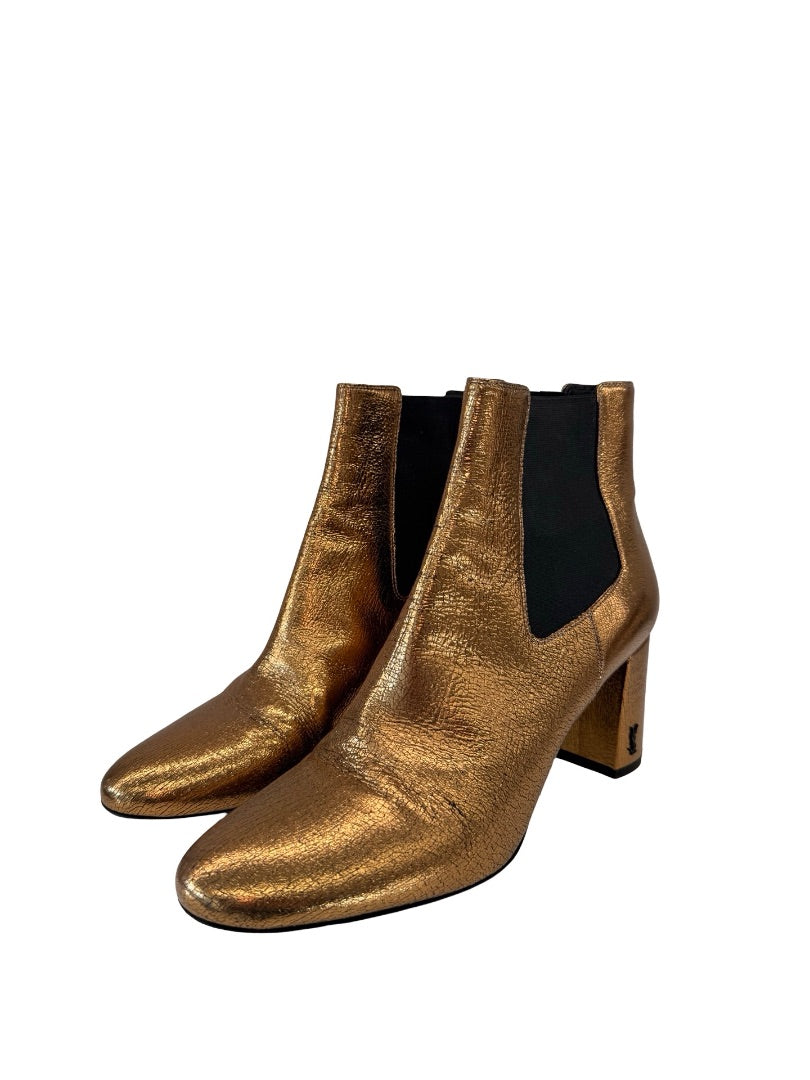 Saint Laurent Gold Metallic Ankle Boots. Size: 40