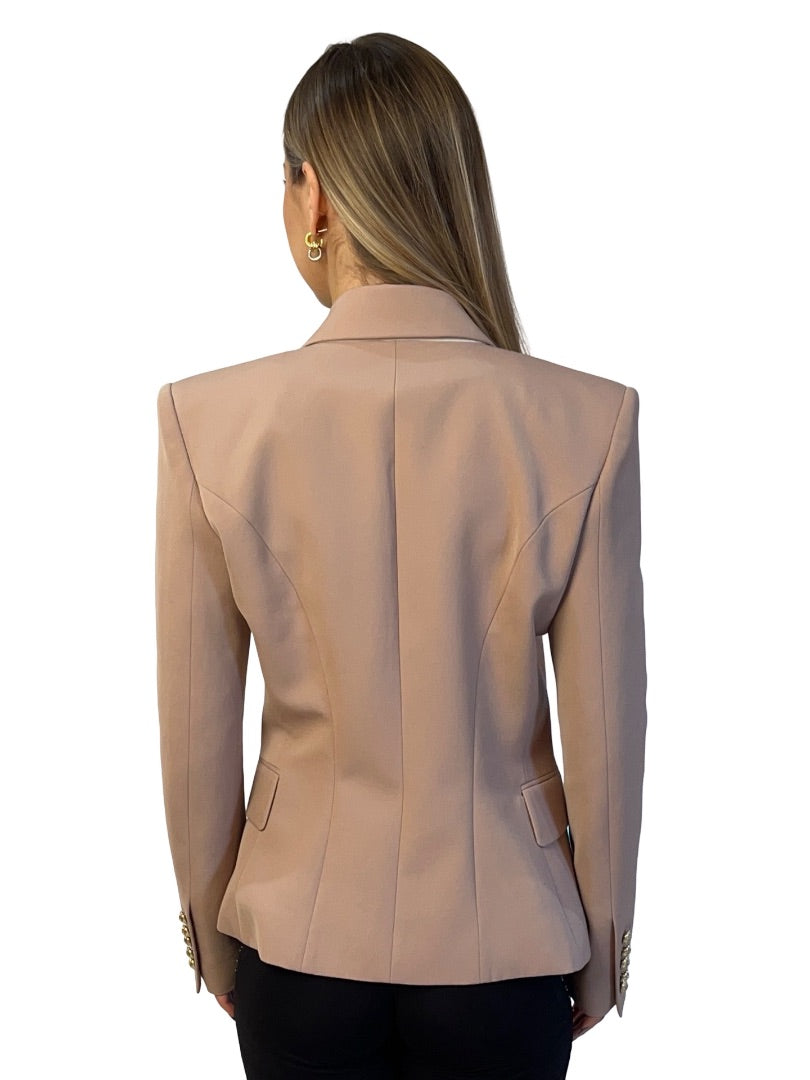 Balmain Nude Double Breasted Wool Blazer. Size: 42
