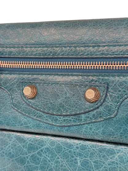 Balenciaga Teal Classic Envelope Clutch.