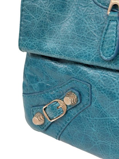 Balenciaga Teal Classic Envelope Clutch.
