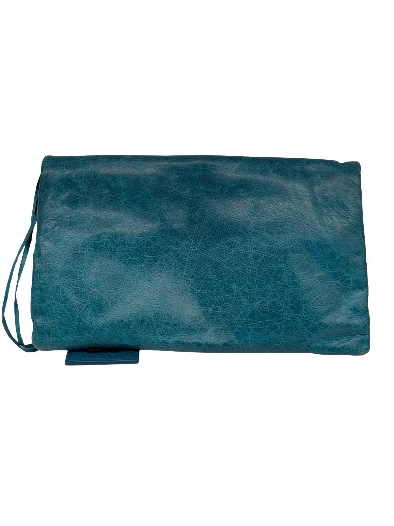 Balenciaga Teal Classic Envelope Clutch.