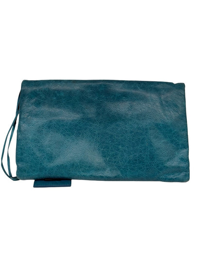Balenciaga Teal Classic Envelope Clutch.