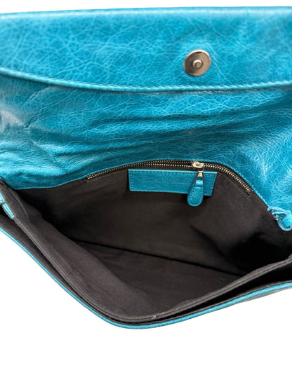 Balenciaga Teal Classic Envelope Clutch.