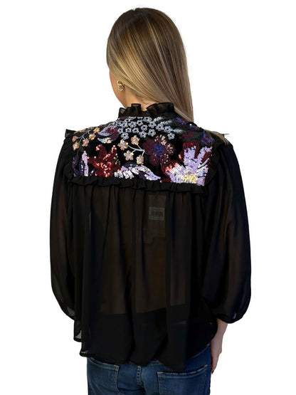 Sabina Musayev Black Sequin Embellished Blouse. Size: S