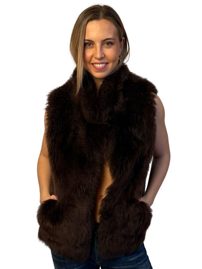 Husk Brown Faux Fur Vest W Leather Interior. Size: M/L