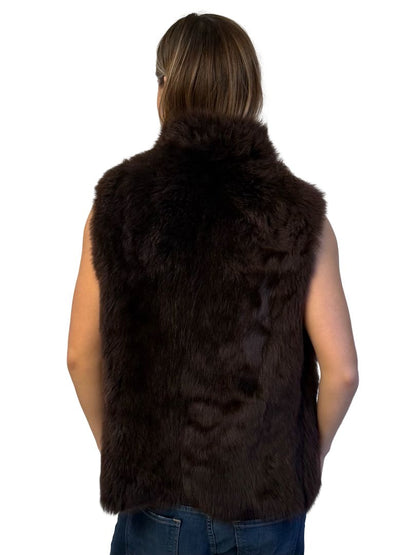 Husk Brown Faux Fur Vest W Leather Interior. Size: M/L