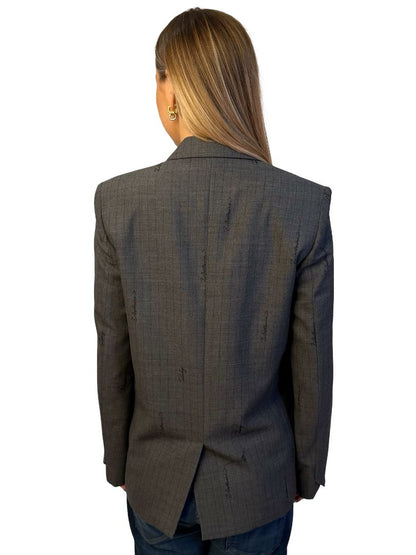 Zadig & Voltaire Grey 'Voltaire' Calligraphy Single Breast Blazer. Size: 38