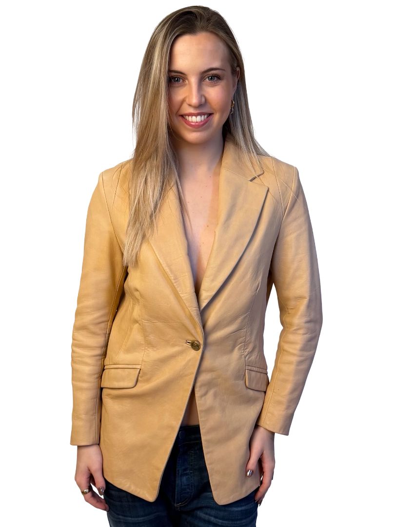 RAWbyRAW Neutral Blush Leather Single Breasted Blazer. Size: 8