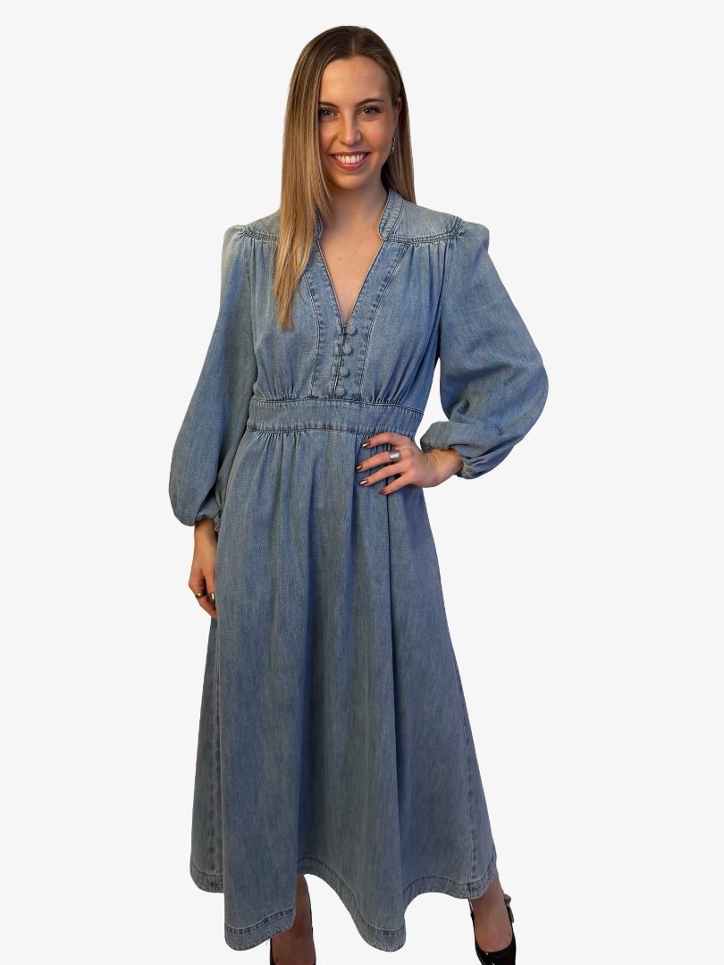 Zimmermann Light Blue 'Indra' Denim Midi Dress. Size: 3