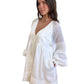 Joslin White Linen Long Sleeve V Neck Dress. Size: M