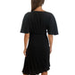 Bianca Spender Black Pleated Drop Shoulder Dress with Layered Skirt. Size: 3