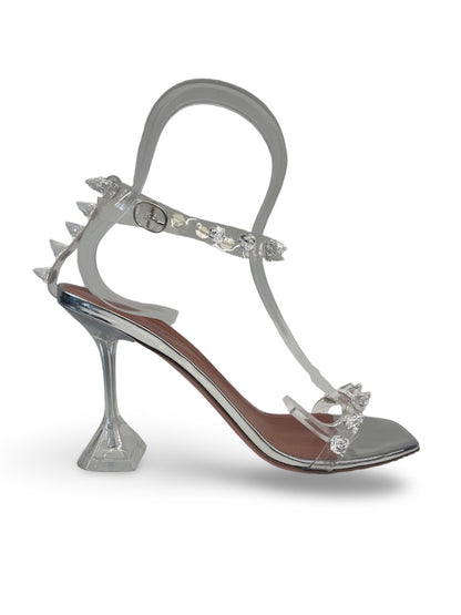 Amina Muaddi Silver Sandal Heels. Size: 41