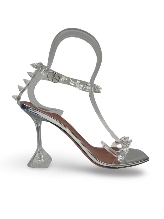 Amina Muaddi Silver Sandal Heels. Size: 41