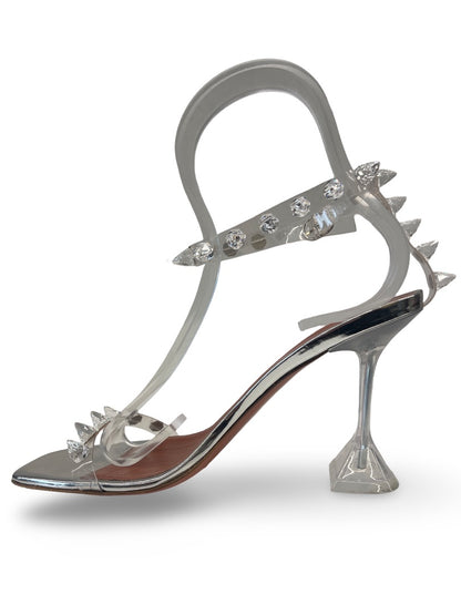 Amina Muaddi Silver Sandal Heels. Size: 41