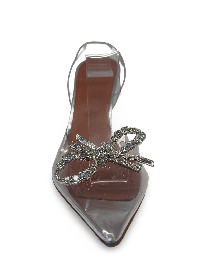 Amina Muaddi 'Rose' Glass/Silver Slingback Pumps. Size: 41