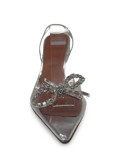 Amina Muaddi 'Rose' Glass/Silver Slingback Pumps. Size: 41