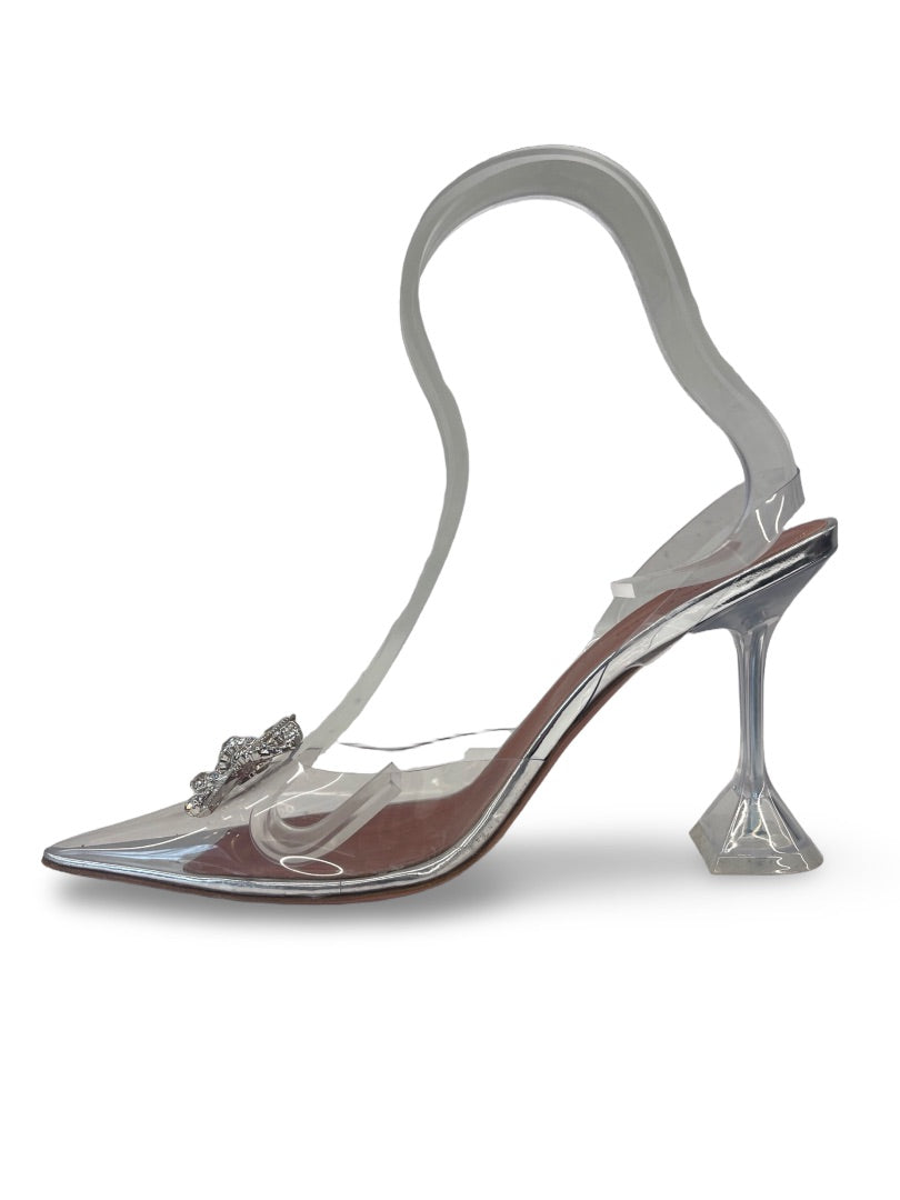 Amina Muaddi 'Rose' Glass/Silver Slingback Pumps. Size: 41