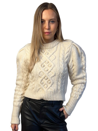 Isabel Marant Cream Merino Wool Chunky Knit Sweater. Size: 36
