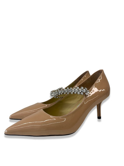 Jimmy Choo Nude Patent Heels w/ Embellished Strap. Size: 38