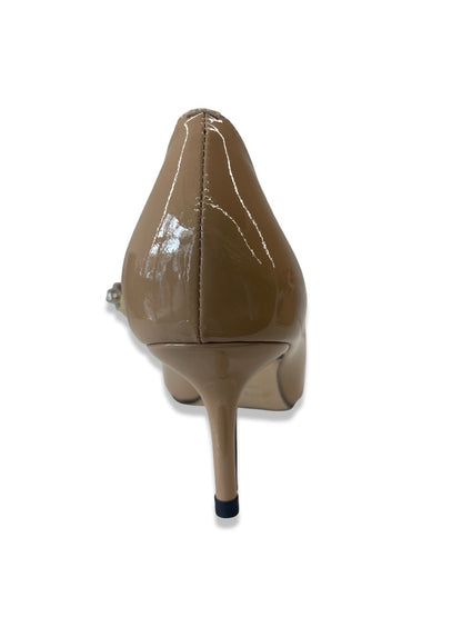 Jimmy Choo Nude Patent Heels w/ Embellished Strap. Size: 38
