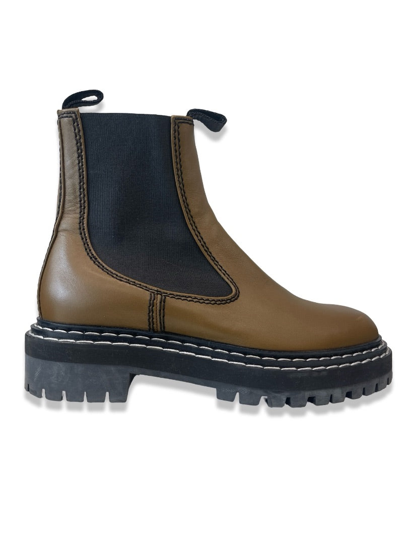 Proenza Schouler Khaki Platform Chelsea Boot. Size: 38