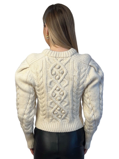 Isabel Marant Cream Merino Wool Chunky Knit Sweater. Size: 36