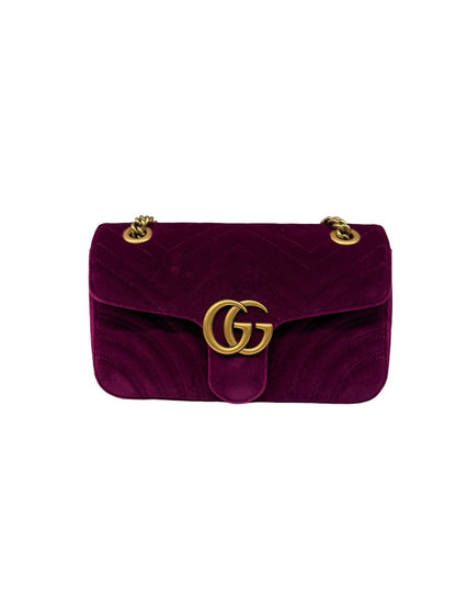 Gucci Purple Velvet GG Marmont Handbag.