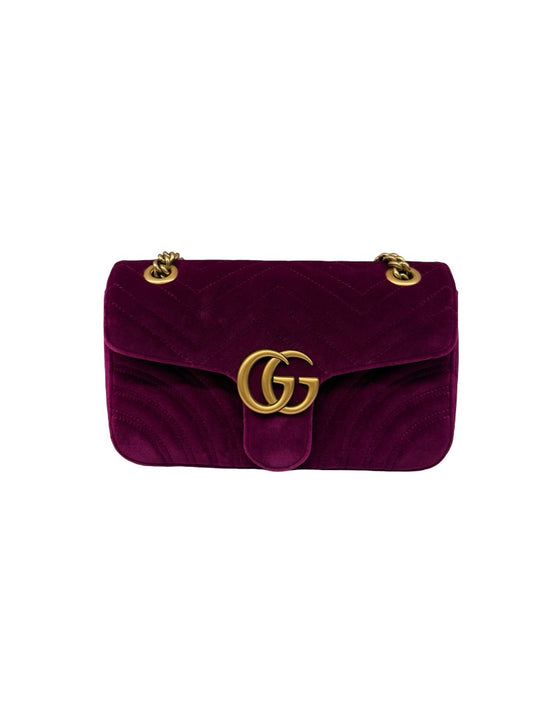 Gucci Purple Velvet GG Marmont Handbag.