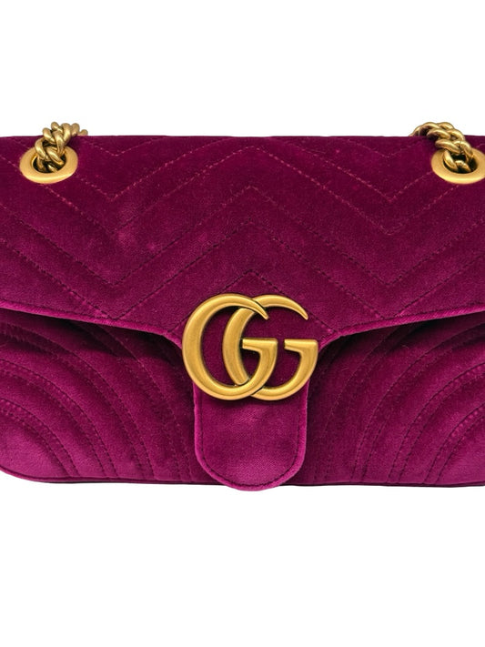 Gucci Purple Velvet GG Marmont Handbag.