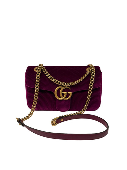 Gucci Purple Velvet GG Marmont Handbag.