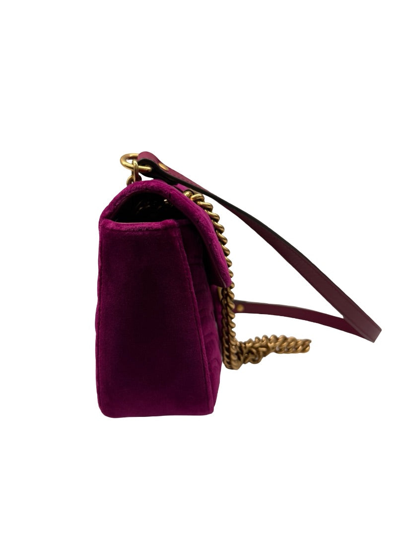 Gucci Purple Velvet GG Marmont Handbag.