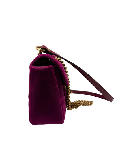 Gucci Purple Velvet GG Marmont Handbag.