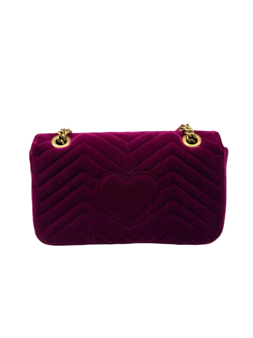 Gucci Purple Velvet GG Marmont Handbag.