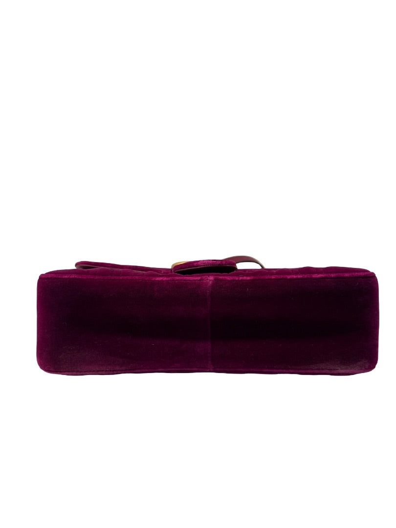 Gucci Purple Velvet GG Marmont Handbag.