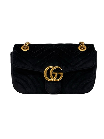 Gucci Black Velvet GG Marmont Handbag.