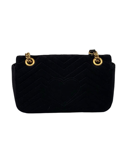 Gucci Black Velvet GG Marmont Handbag.