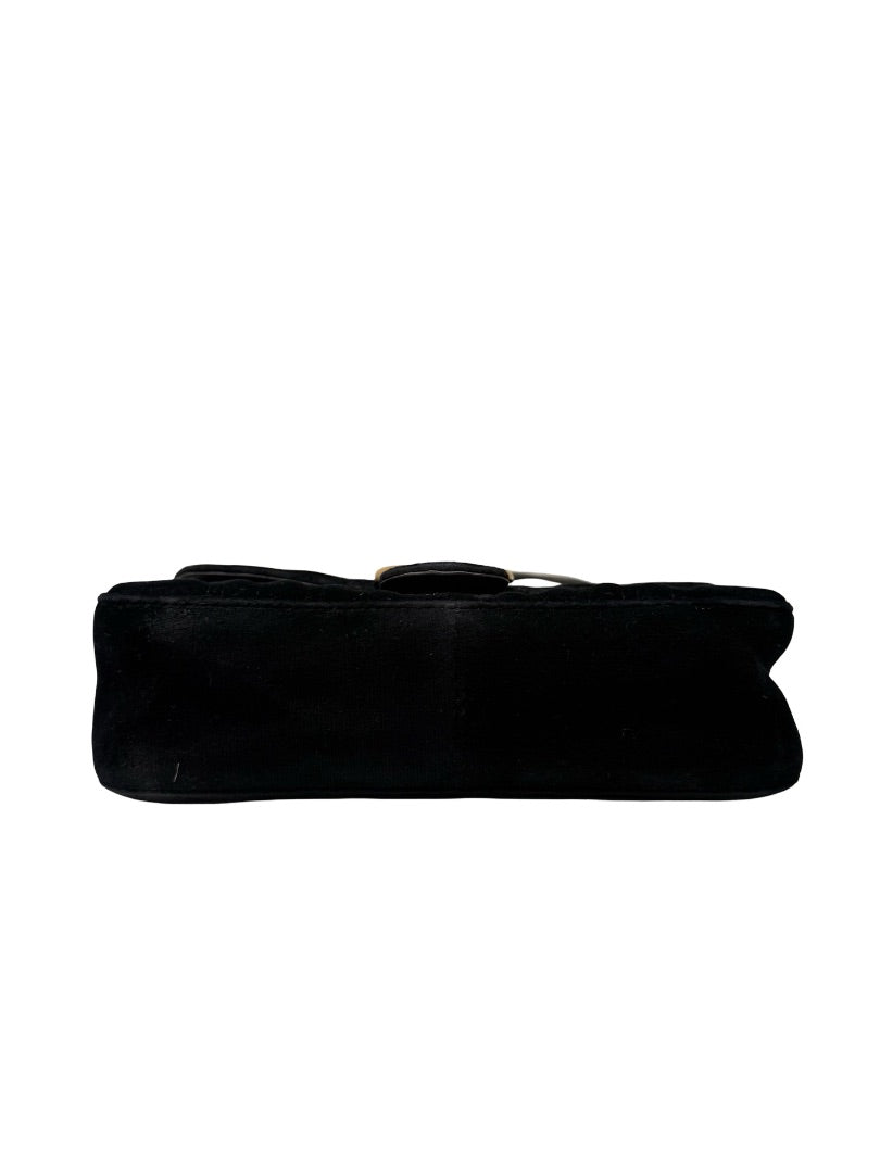 Gucci Black Velvet GG Marmont Handbag.