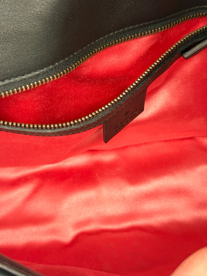 Gucci Black Velvet GG Marmont Handbag.