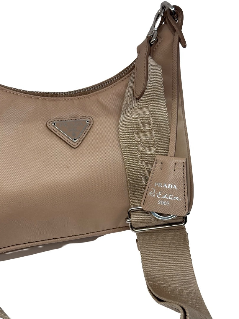 Prada Beige Nylon 'Re-Edition 2005' Crossbody Bag.