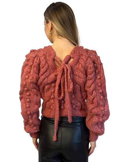 Sea NY Dusky Pink Back Tie Alpaca / Wool Chunky Knit Sweater. Size: S
