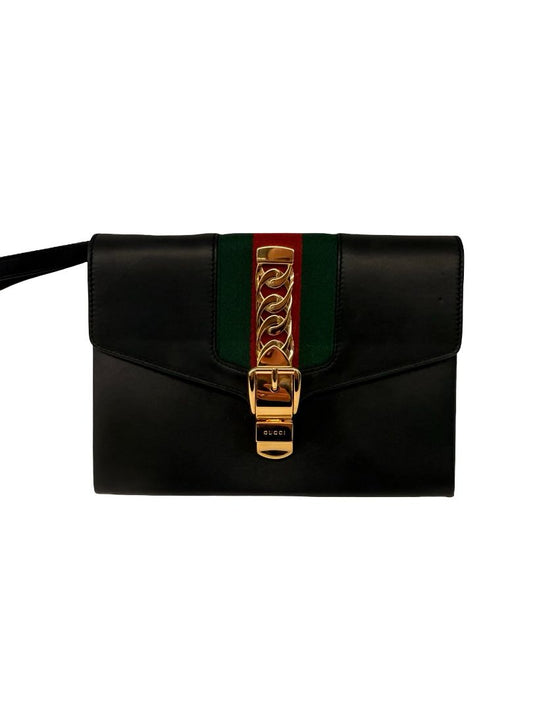 Gucci 'Sylvie' Black Leather Clutch.