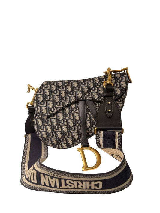 Christian Dior Blue Oblique Jacquard Saddle Bag.
