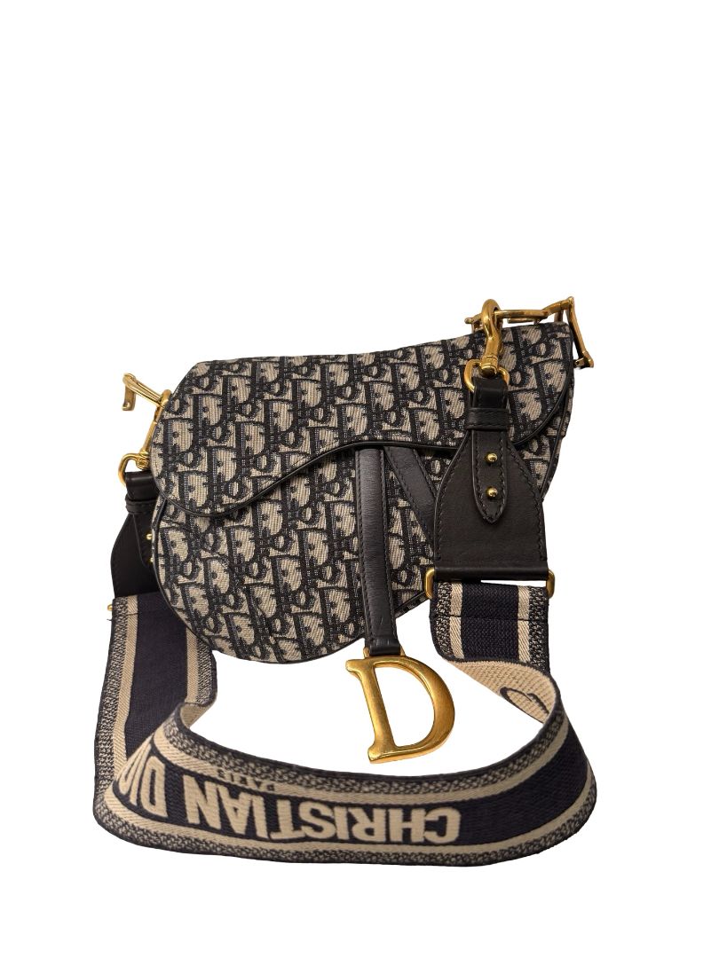 Christian Dior Blue Oblique Jacquard Saddle Bag.