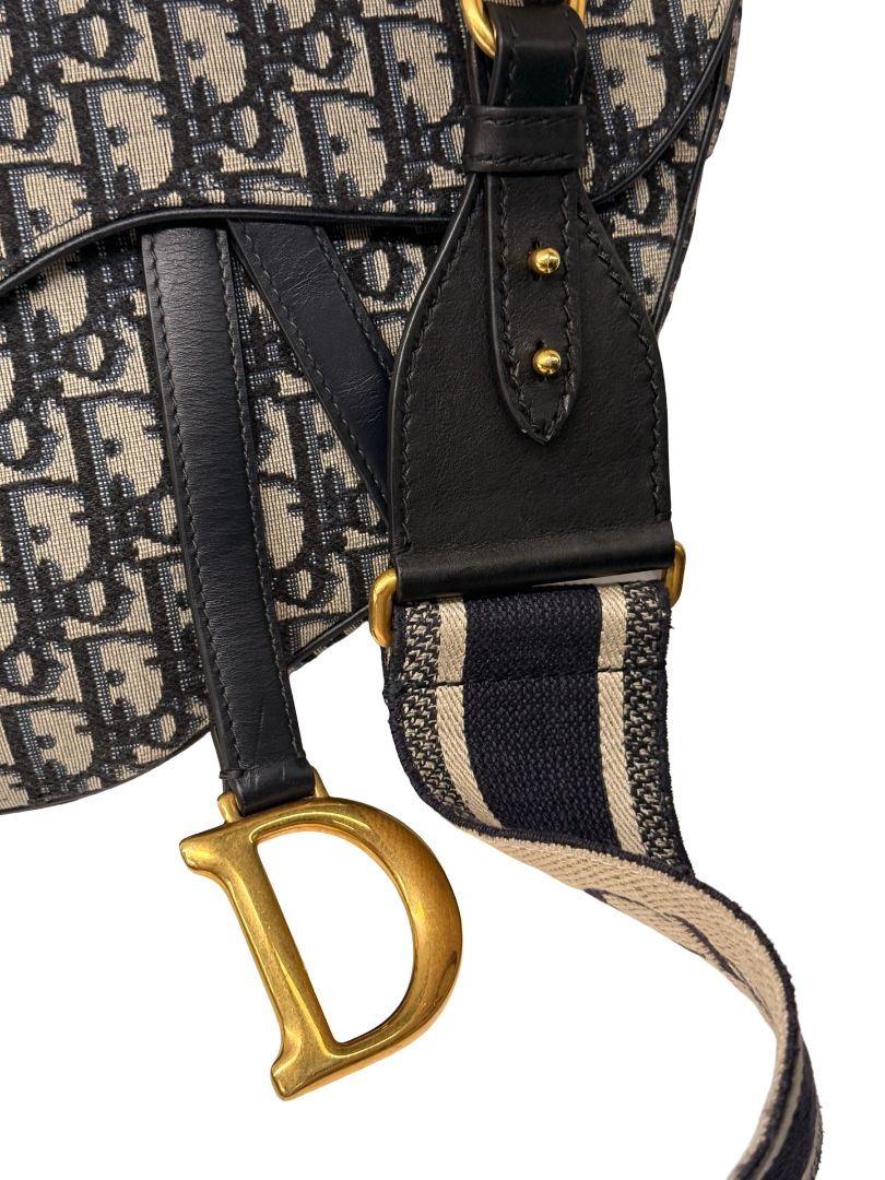 Christian Dior Blue Oblique Jacquard Saddle Bag.