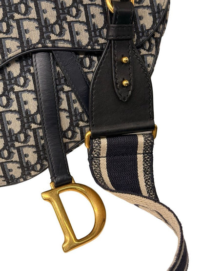 Christian Dior Blue Oblique Jacquard Saddle Bag.