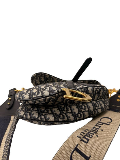 Christian Dior Blue Oblique Jacquard Saddle Bag.