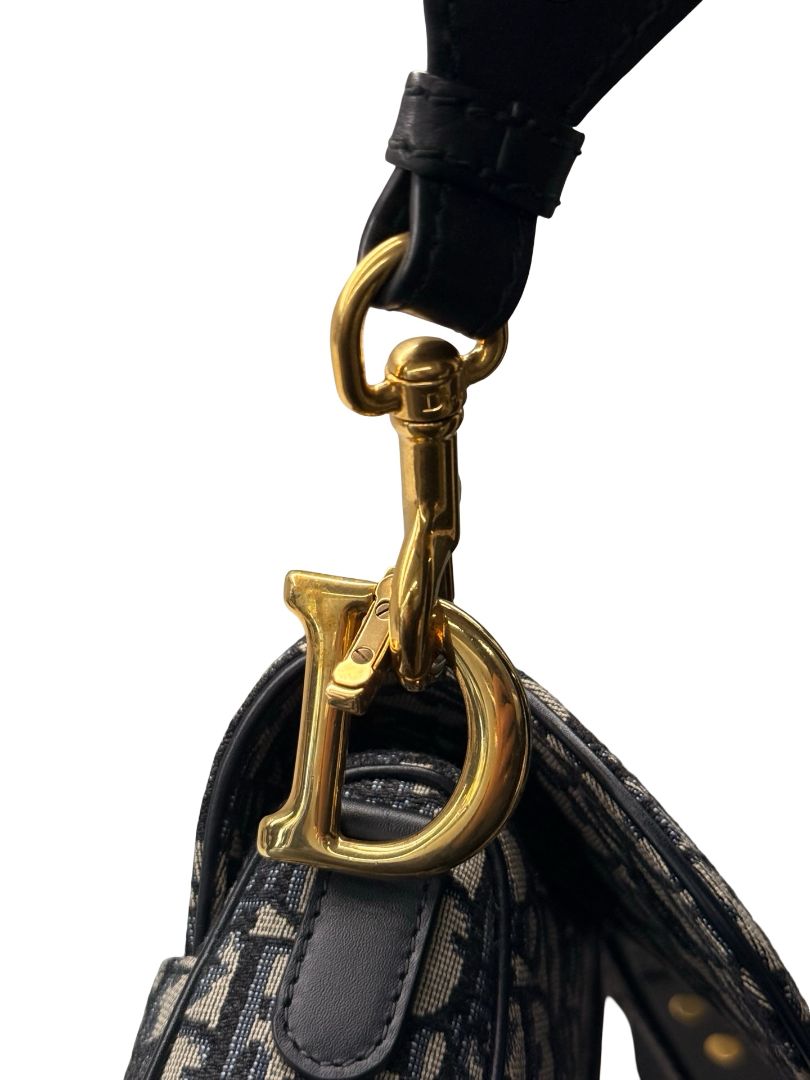 Christian Dior Blue Oblique Jacquard Saddle Bag.