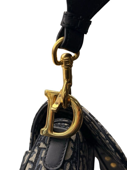 Christian Dior Blue Oblique Jacquard Saddle Bag.